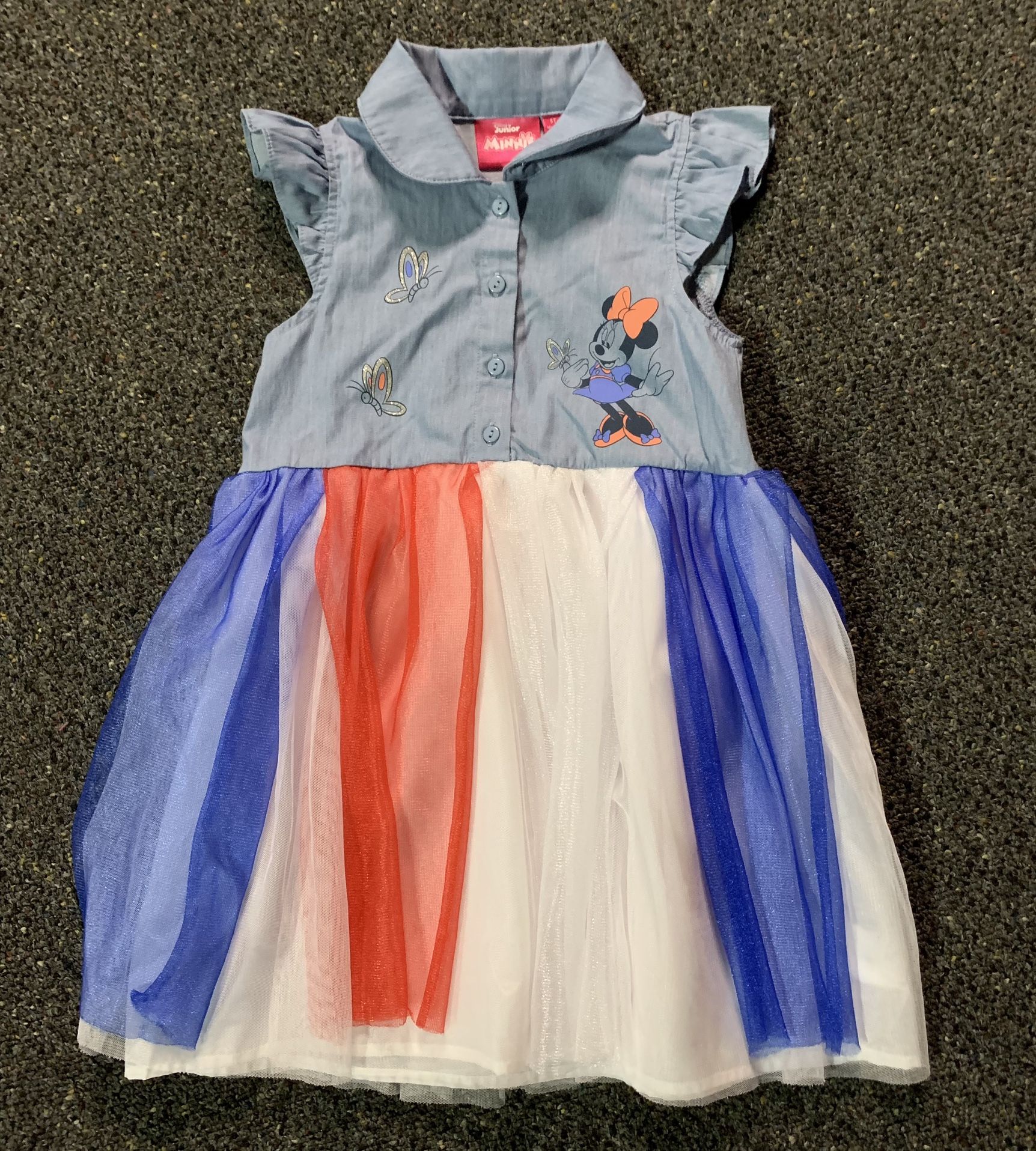Disney Minnie Mouse girls size 5T patriotic denim and red white and blue tulle fourth 4th of July dress