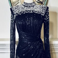 Glamorous Black Sequin Long Sleeve Dress