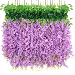 BLEUM CADE 36 Pieces Purple Faux Hanging Wisteria Flowers, 3.6 Feet/Piece Artificial Wisteria Garland, Hanging Flowers for Weddings, Parties, Home, Ba