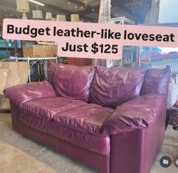 Burgundy leather-like loveseat, $125