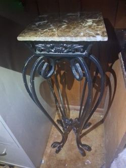 Wrought Iron Marble Top Plant Stand