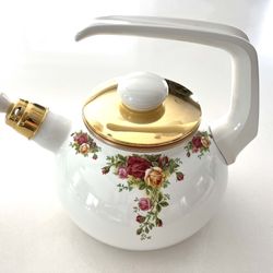 Royal Albert Old Country Roses Enamel Stovetop Tea Kettle made in Germany