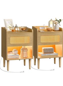 Set of 2 Modern Nightstands with Charging Station & Motion Sensor Lights – Like New