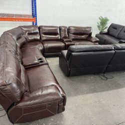 Free Delivery* Brown Leather Sofa Power Recliners 