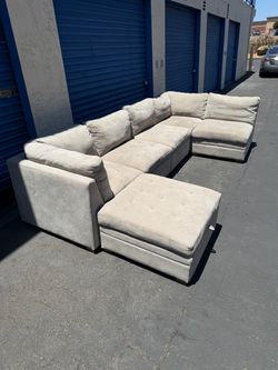 Beige Modular Sectional Sofa with Ottoman
