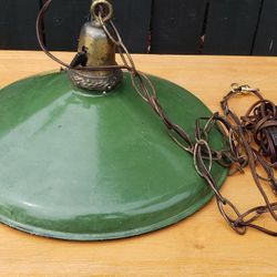Vintage Porcelain Enamel Hanging Light / Service Station Light - Plug In
