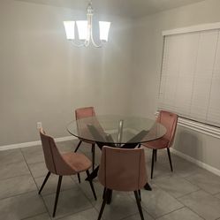 Modern Glass Dining Table + 4 Velvet Chairs – MUST GO