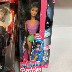 1989 Mattel Wet 'n Wild Kira Barbie doll.  The doll's swimsuit changes color in icy water. It was released in 1989 under production number 4120. The K