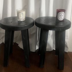 2 Bedside Real Wood Scandi Minimalist Stools Ebony Color 