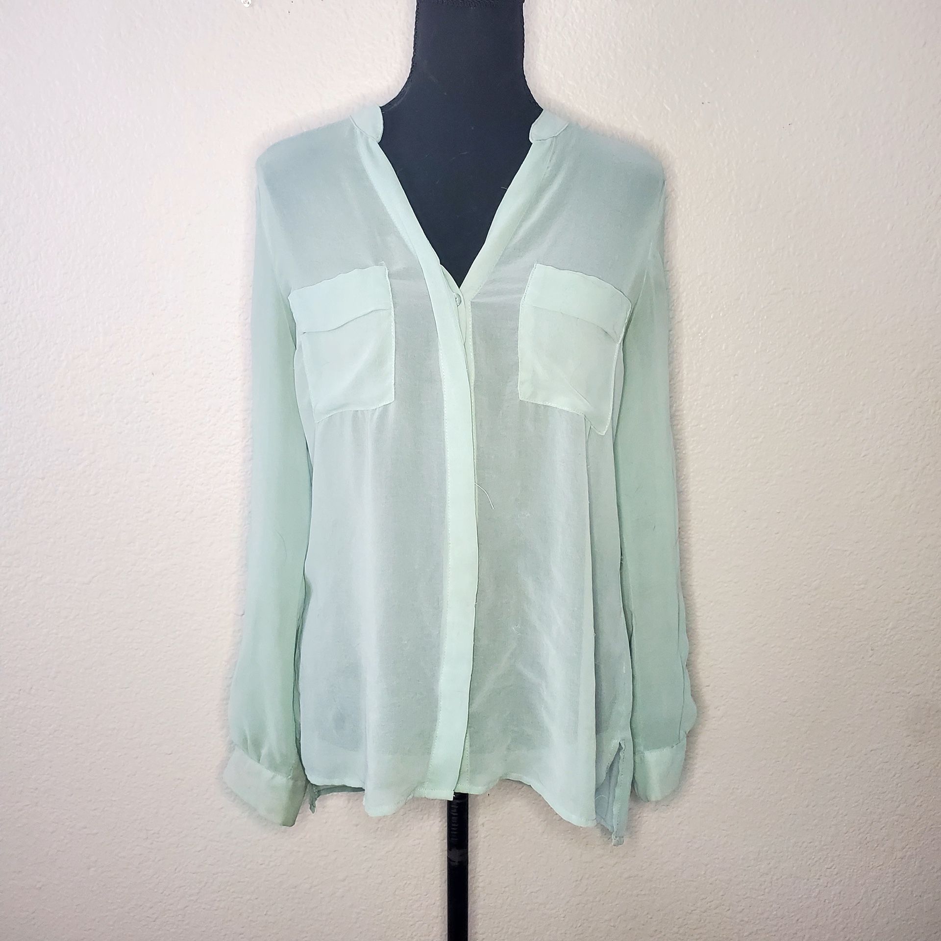 Women's Pastel Green See Through Light Cardigan Button Up Size: Small Blouse