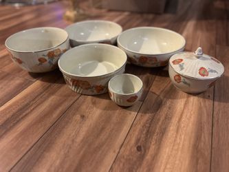 Rare Find Vintage Hall Superior Quality Kitchenware Orange Poppy 7 Piece Set 