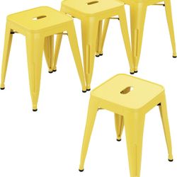 18 Inch Stackable Metal Stools Industrial Short Stools Backless Barstools Classroom Chairs Metal Dining Chairs Set of 4 for Kitchen, School & Dining Y