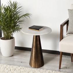 Modern Accent Table with White Marble Top & Gold Aluminum Base - 20" Tall, Living Room Side Table