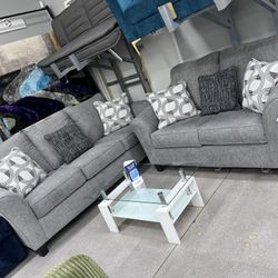 2pc Living Room Set 🩶 Grey Fabric 