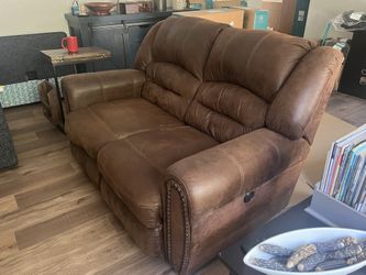 Leather Loveseat w/ Power Recline & Footrest