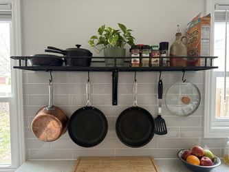 Brand New Black Metal Kitchen Wall Shelf & Pot Pan Rack Organizer