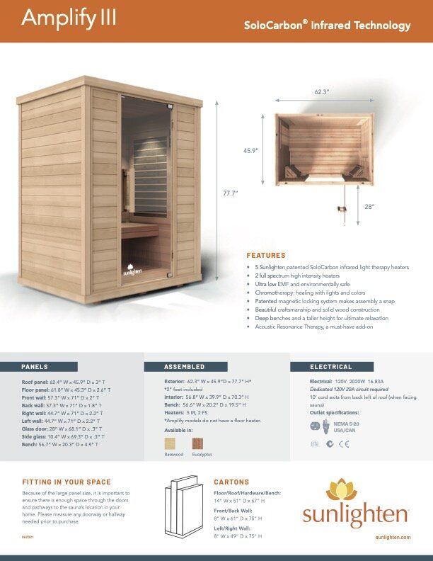 2022 Like New Sunlighten Amplify III Eucalyptus Sauna 3-4 Person - Culver City, CA