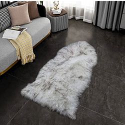 New in bag Black White Soft Cozy Sheepskin Bedside Rugs 2x3 Feet, Fluffy Faux Fur Chair Couch Seat Cover Machine Washable