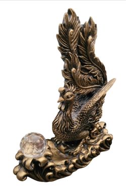 Old Chinese Copper Fengshui Animal Peacock Bird Wealth Statue Sculpture