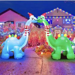 FLATO 10FT Christmas Inflatable Outdoor Decorations Dinosaur Arch, Bright LED Lights Christmas Blow up Inflatable Archway Decorations Outdoor Decor Ya