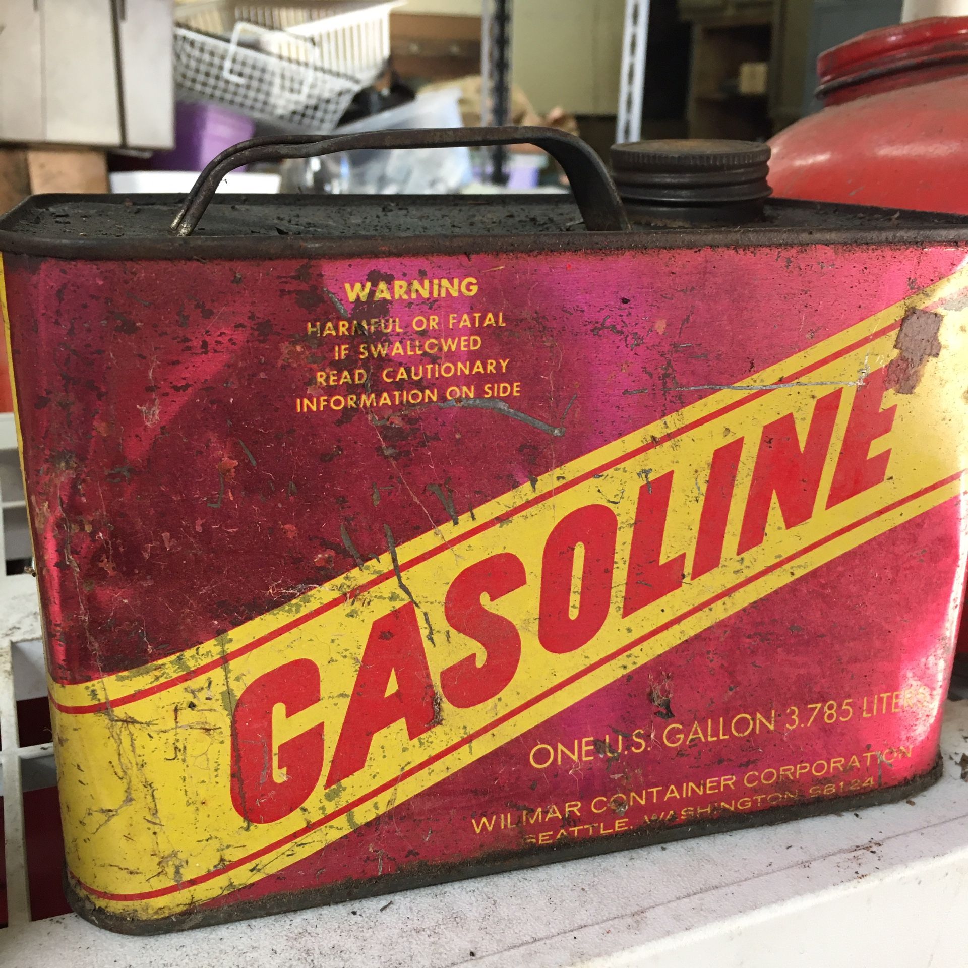 Vintage WILMAR CORP metal gasoline Gas Can of Seattle Washington