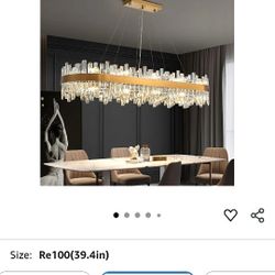 Ziidoo Modern Oval Crystal Chandelier, Gold Rectangular Luxury K9 Crystal Raindrop Chandeliers