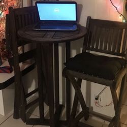 $100 - Deerfield Wood Bar Table 40”, 2 Folding Chairs Seat 30”