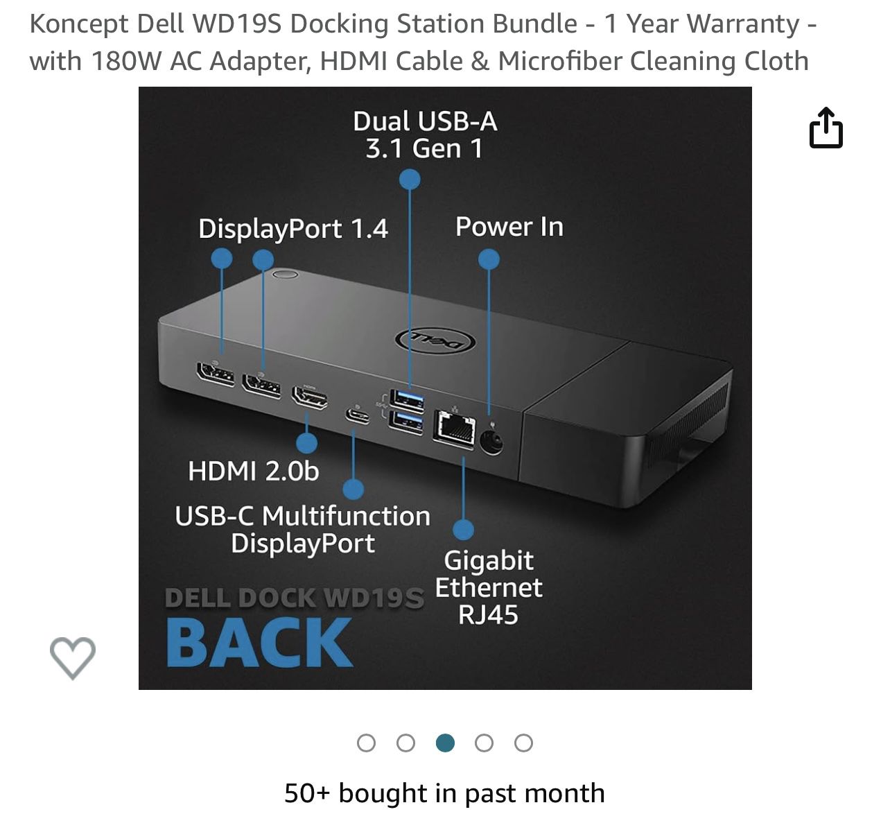 Koncept Dell WD19S Docking Station Bundle - 1 Year Warranty - with 180W AC Adapter, HDMI Cable & Microfiber Cleaning Cloth