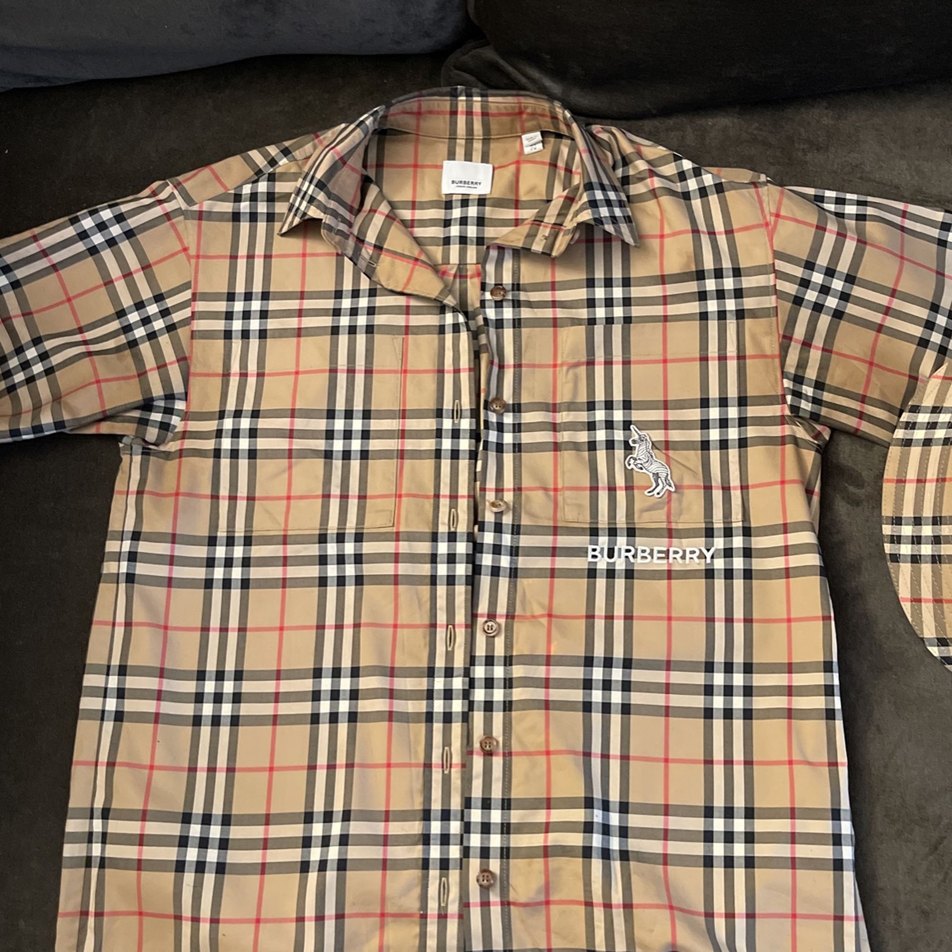 Burberry Vintage Button Down With Unicorn $275