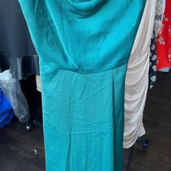 Satin Spaghetti Strap Cowl Midi Bridesmaid Dress