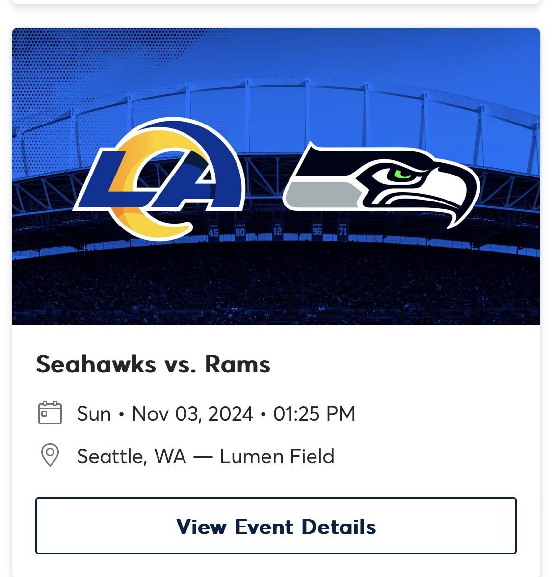 Seattle Seahawks vs LA Rams (11/3/24)-Price Per Ticket 