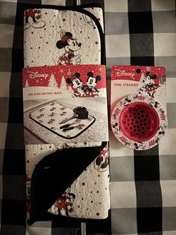 Disney Mickey And Minnie Holiday Dish Drying Mat And Sink Strainer