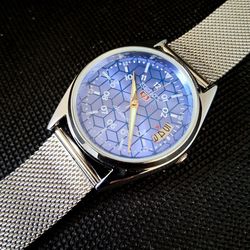 Men's Vintage Seiko 5 Blue & Silver Wrist Watch RARE