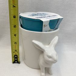 White Flower Pot - Rabbit / Bunny / Easter