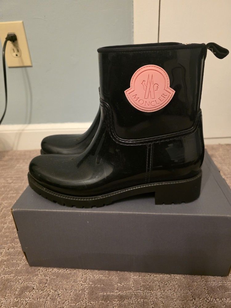 Moncler Rain Boots Pink Logo Size 10