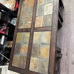 Vintage Multi Colored Coffee Table With Stools