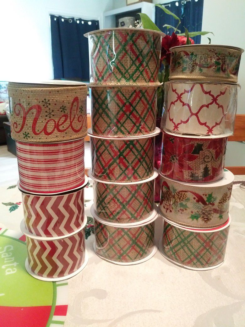 New Christmas Burlap Wired Ribbon