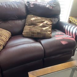 Burgundy Leather Couch With 3 reclining seats