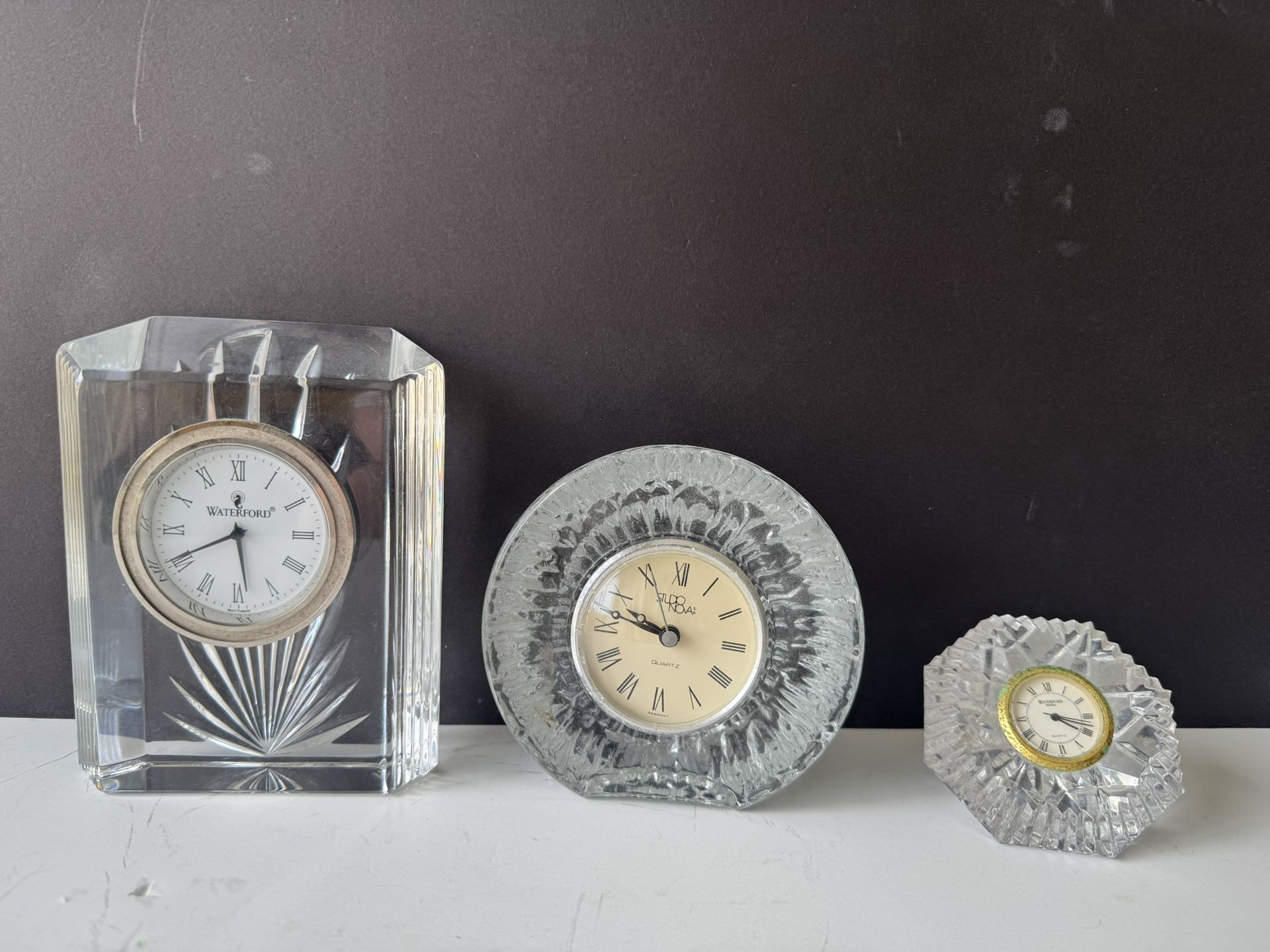 Set of 3 Crystal Clocks – Waterford Colonnade, Waterford Lismore Diamond, Studio Nova Fine Crystal Quartz Clock