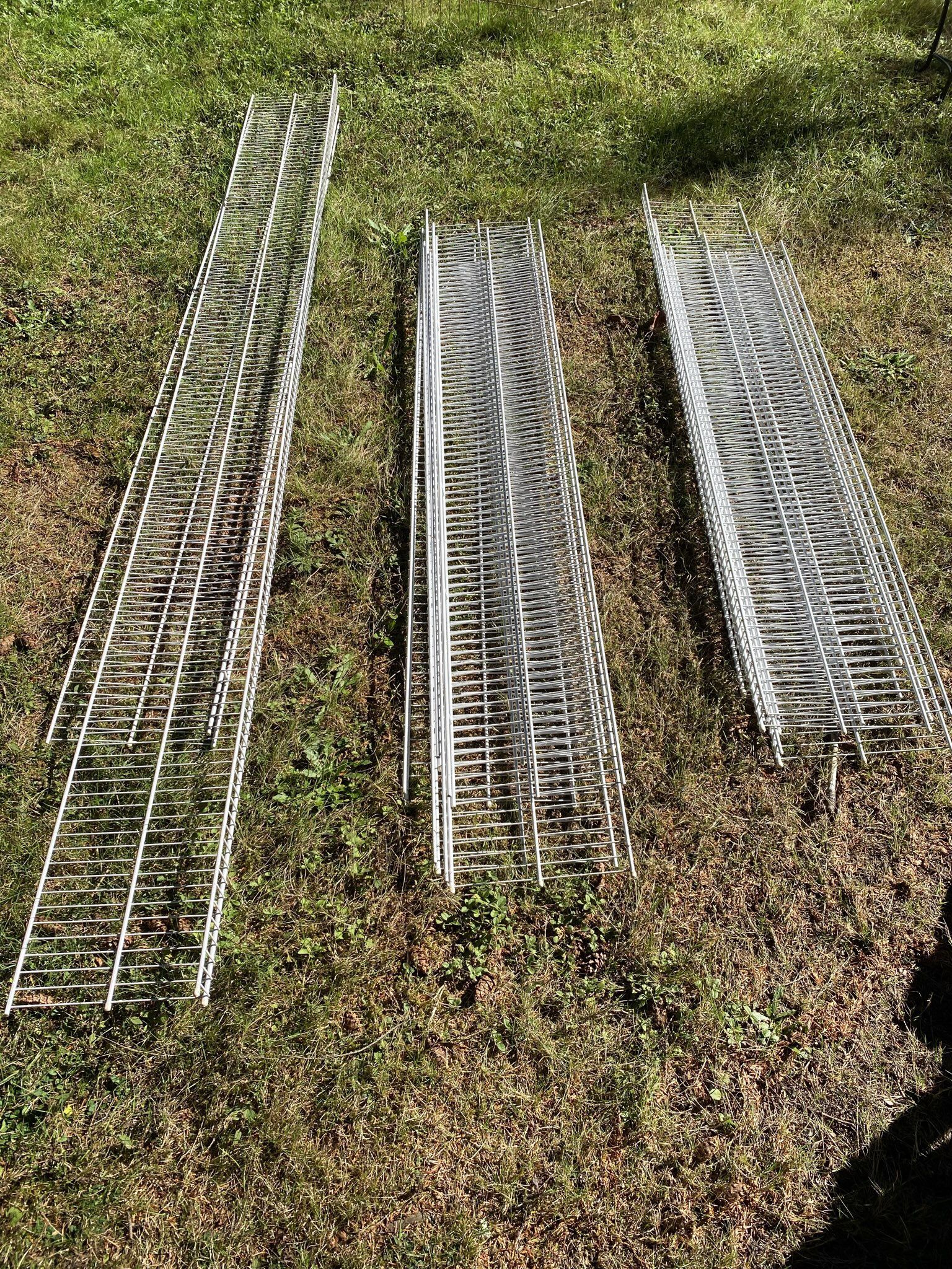 Metal Wire Shelving- Three 12” wide and 6.5’ long Shelves