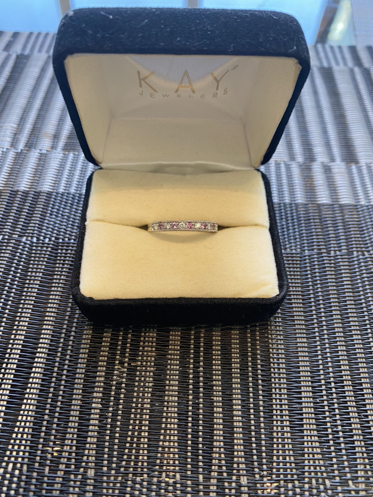 Wedding Band With Diamonds And Pink Sapphires