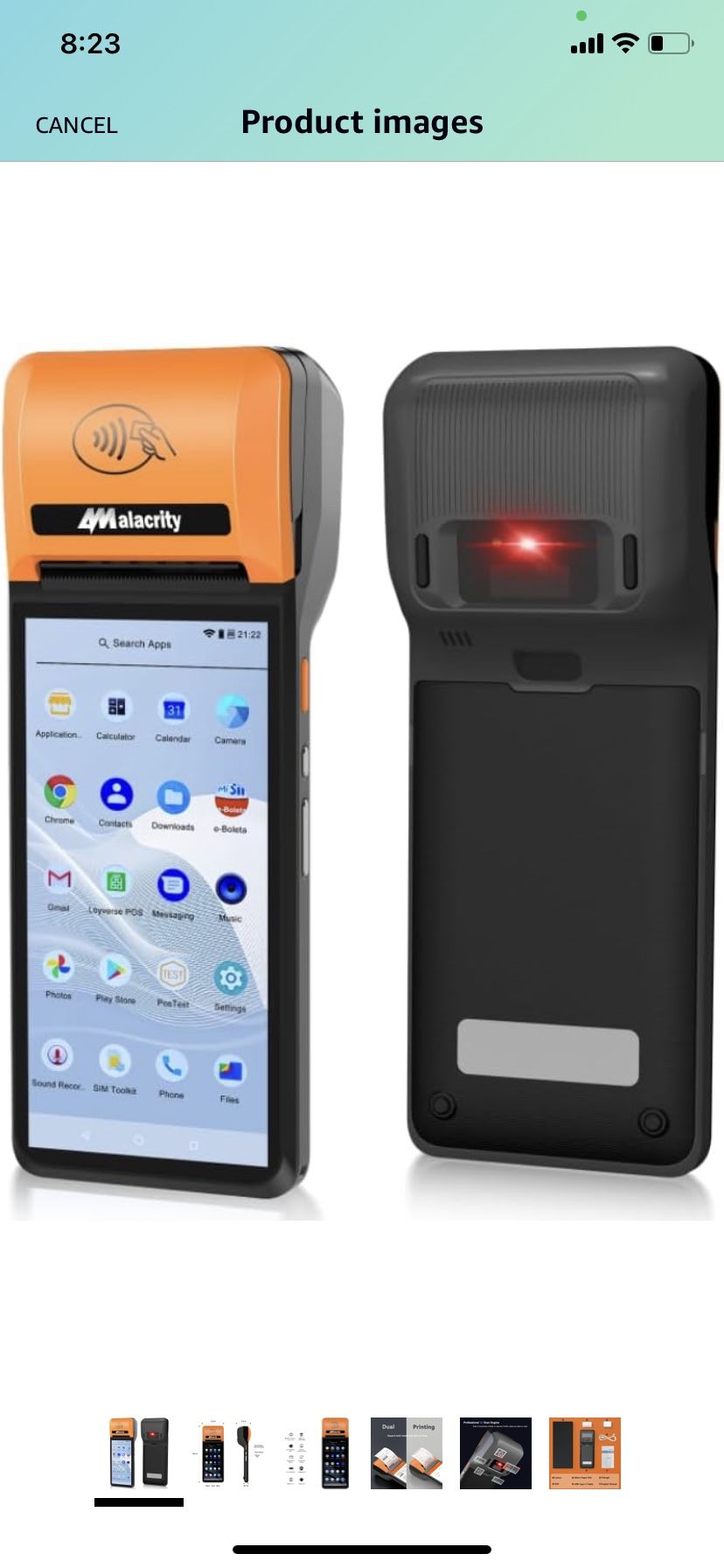 alacrity Handheld Mobile POS, 58mm Terminal Receipt Printer, Android 8.0 with Google Play, 5.9" Touch Screen PDA Supports 4G WiFi Bluetooth, Perfect t