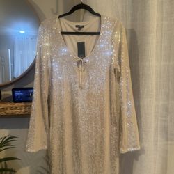 Women's Long Sleeve Sequin Mini Shift Dress - Wild Fable Champagne.