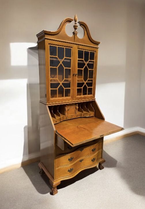 Beautifully crafted Antique Monitor brand maple  drop front court secretary desk hutch cabinet . 