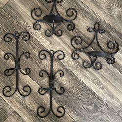 2 Sets Of  Wrought Iron Candle Holders