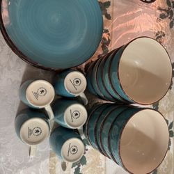 Royal Norfolk 7 Plates. 10 Bowls 5 Turquoise Coffee Mug 12oz 