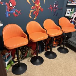 Set of (4) Brown And Orange Adjustable Swivel Stools