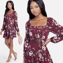 Bebe floral flowy square neck long sleeve dress Size Large 