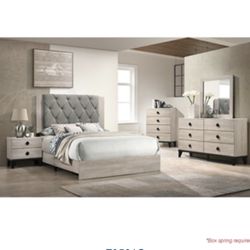 Modern Queen Size Creme Colored Complete Bedroom Set. Mattress Sold Separately 