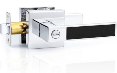Probrico Square Heavy Duty Door Handle with Black Leather Hand Lever, Keyless Privacy Interior Door Levers for Bedromm and Bathroom, Polished Chrome, 